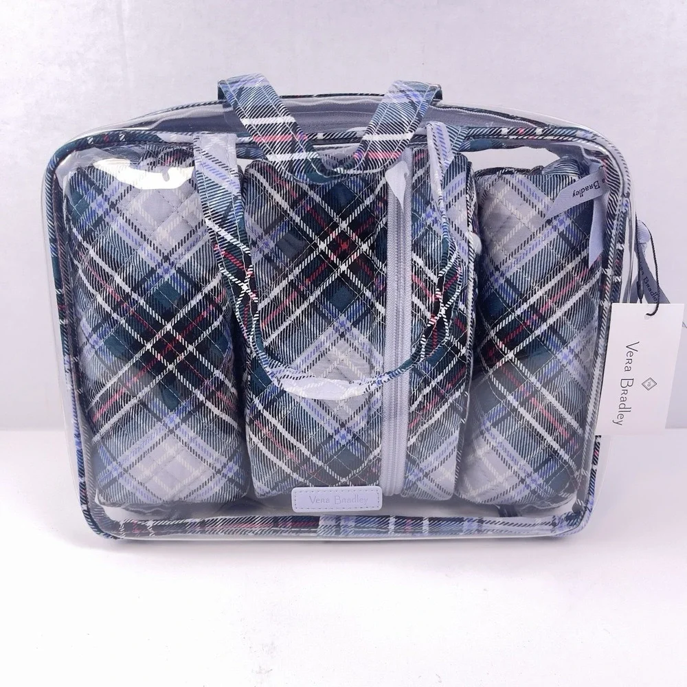 Vera Bradley Snowy Plaid 4 pc Cosmetic Organizer Set New w/Tag